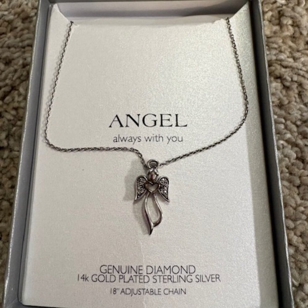 ForeverMine® 1/10 CT.T.W. Natural Diamond Two-Tone Angel Pendant Necklace